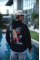 Üç İplik Penye Kapşonlu Baskılı SweatShirt - Siyah