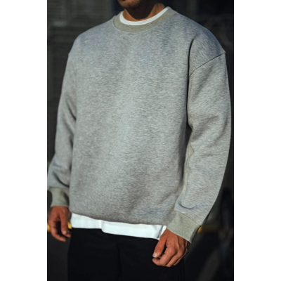 Kışlık Bisiklet Yaka Üç İplik Basic SweatShirt - Gri