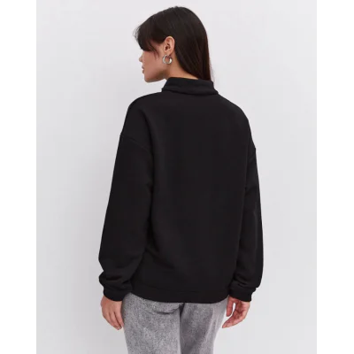 Oversize Yarım Farmuarlı Yakalı Basic SweatShirt - Siyah Oversize Yarım Farmuarlı Yakalı Basic SweatShirt - Siyah