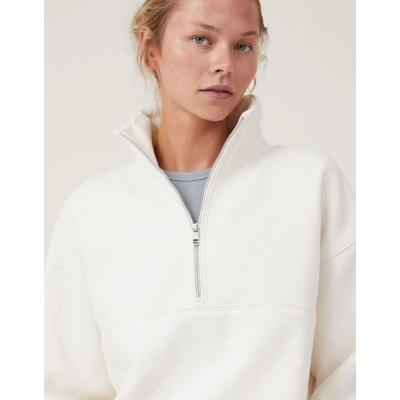 Oversize Yarım Farmuarlı Yakalı Basic SweatShirt - Beyaz Oversize Yarım Farmuarlı Yakalı Basic SweatShirt - Beyaz