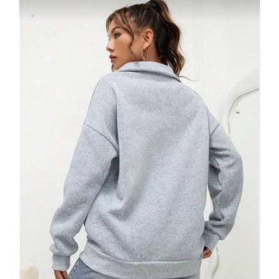 Unisex Uzun Kol Yarım Farmuarlı Yakalı Basic SweatShirt - Gri Unisex Uzun Kol Yarım Farmuarlı Yakalı Basic SweatShirt - Gri