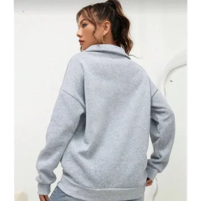 Unisex Uzun Kol Yarım Farmuarlı Yakalı Basic SweatShirt - Gri Unisex Uzun Kol Yarım Farmuarlı Yakalı Basic SweatShirt - Gri