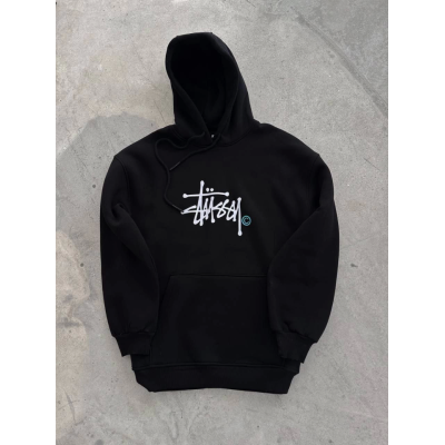 Üç İplik Kapşonlu Baskılı SweatShirt - Siyah Üç İplik Kapşonlu Baskılı SweatShirt - Siyah