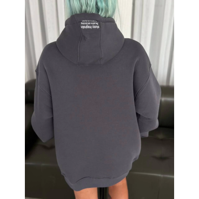 Üç İplik Kapşonlu Baskılı SweatShirt - Füme Üç İplik Kapşonlu Baskılı SweatShirt - Füme