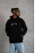 Erkek Kordon İpli Baskılı Kapüşonlu Sweatshirt - Siyah