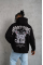 Erkek Kordon İpli Baskılı Kapüşonlu Sweatshirt - Siyah