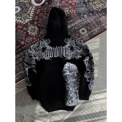 Kışlık Üç İplik Baskılı Kapşonlu SweatShirt - Siyah Kışlık Üç İplik Baskılı Kapşonlu SweatShirt - Siyah