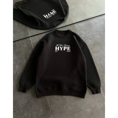 Üç İplik Bisiklet Yaka Baskılı SweatShirt - Siyah Üç İplik Bisiklet Yaka Baskılı SweatShirt - Siyah