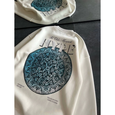 Üç İplik Bisiklet Yaka Baskılı SweatShirt - Beyaz Üç İplik Bisiklet Yaka Baskılı SweatShirt - Beyaz