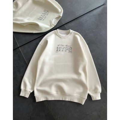 Üç İplik Bisiklet Yaka Baskılı SweatShirt - Beyaz Üç İplik Bisiklet Yaka Baskılı SweatShirt - Beyaz