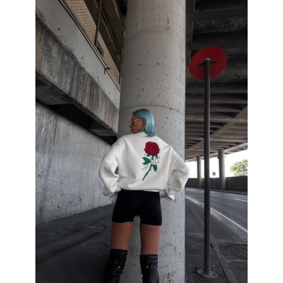 Oversize Üç İplik Bisiklet Yaka Baskılı SweatShirt - Beyaz Oversize Üç İplik Bisiklet Yaka Baskılı SweatShirt - Beyaz