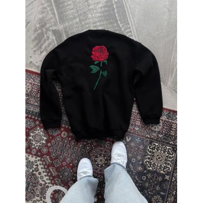 Oversize Üç İplik Bisiklet Yaka Baskılı SweatShirt - Siyah Oversize Üç İplik Bisiklet Yaka Baskılı SweatShirt - Siyah