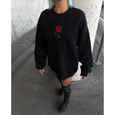 Oversize Üç İplik Bisiklet Yaka Baskılı SweatShirt - Siyah Oversize Üç İplik Bisiklet Yaka Baskılı SweatShirt - Siyah