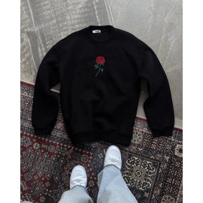 Oversize Üç İplik Bisiklet Yaka Baskılı SweatShirt - Siyah Oversize Üç İplik Bisiklet Yaka Baskılı SweatShirt - Siyah