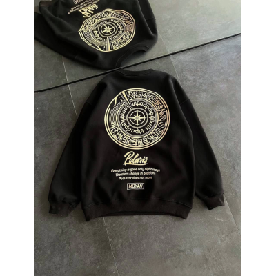 Kışlık Bisiklet Yaka Ön Ve Arka Baskılı SweatShirt - Siyah Kışlık Bisiklet Yaka Ön Ve Arka Baskılı SweatShirt - Siyah
