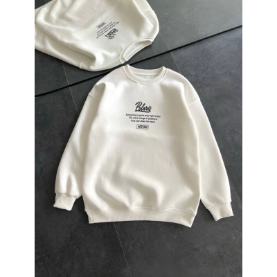 Kışlık Bisiklet Yaka Ön Ve Arka Baskılı SweatShirt - Beyaz Kışlık Bisiklet Yaka Ön Ve Arka Baskılı SweatShirt - Beyaz