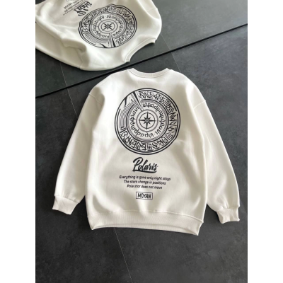 Kışlık Bisiklet Yaka Ön Ve Arka Baskılı SweatShirt - Beyaz Kışlık Bisiklet Yaka Ön Ve Arka Baskılı SweatShirt - Beyaz