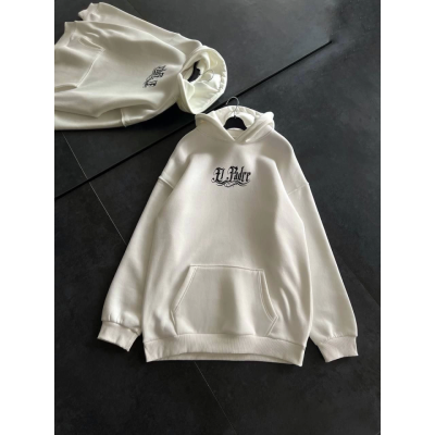 Üç İplik Penye Uzun Kol Kapşonlu Baskılı SweatShirt - Beyaz Üç İplik Penye Uzun Kol Kapşonlu Baskılı SweatShirt - Beyaz