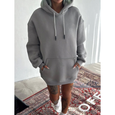 Kapşonlu Üç İplik Penye Basic SweatShirt - Boyalı Gri Kapşonlu Üç İplik Penye Basic SweatShirt - Boyalı Gri