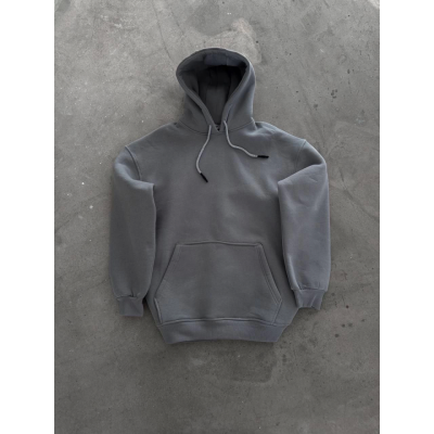 Kapşonlu Üç İplik Penye Basic SweatShirt - Boyalı Gri Kapşonlu Üç İplik Penye Basic SweatShirt - Boyalı Gri