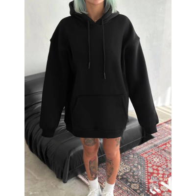 Kapşonlu Üç İplik Penye Basic SweatShirt - Siyah Kapşonlu Üç İplik Penye Basic SweatShirt - Siyah