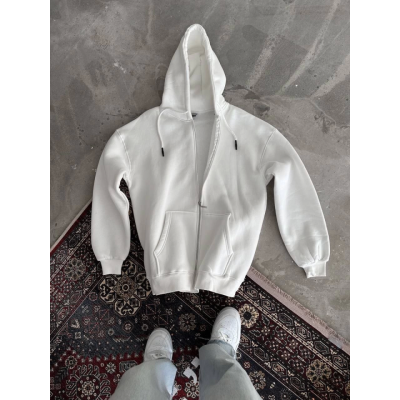 Oversize Tam Fermuarlı Uzun Kol Hırka - Beyaz Oversize Tam Fermuarlı Uzun Kol Hırka - Beyaz