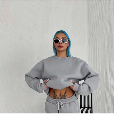 Kışlık Bisiklet Yaka Üç İplik Basic SweatShirt - Gri Kışlık Bisiklet Yaka Üç İplik Basic SweatShirt - Gri