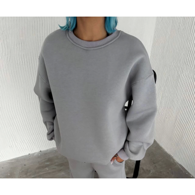 Kışlık Bisiklet Yaka Üç İplik Basic SweatShirt - Gri Kışlık Bisiklet Yaka Üç İplik Basic SweatShirt - Gri