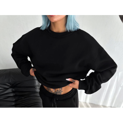 Kışlık Bisiklet Yaka Üç İplik Basic SweatShirt - Siyah Kışlık Bisiklet Yaka Üç İplik Basic SweatShirt - Siyah