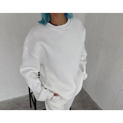 Kışlık Bisiklet Yaka Üç İplik Basic SweatShirt - Beyaz Kışlık Bisiklet Yaka Üç İplik Basic SweatShirt - Beyaz