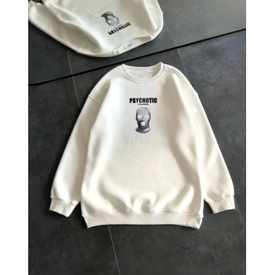 Kışlık Bisiklet Yaka Baskılı SweatShirt - Beyaz Kışlık Bisiklet Yaka Baskılı SweatShirt - Beyaz