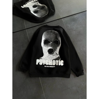 Kışlık Bisiklet Yaka Baskılı SweatShirt - Siyah Kışlık Bisiklet Yaka Baskılı SweatShirt - Siyah