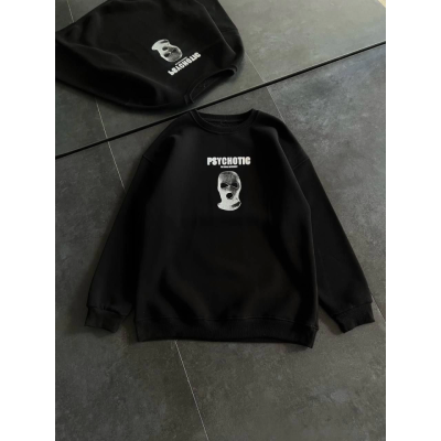 Kışlık Bisiklet Yaka Baskılı SweatShirt - Siyah Kışlık Bisiklet Yaka Baskılı SweatShirt - Siyah