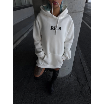 Uzun Kol Kapşonlu Göğüs Baskılı SweatShirt - Beyaz Uzun Kol Kapşonlu Göğüs Baskılı SweatShirt - Beyaz