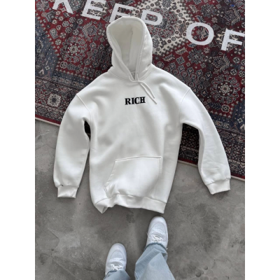 Uzun Kol Kapşonlu Göğüs Baskılı SweatShirt - Beyaz Uzun Kol Kapşonlu Göğüs Baskılı SweatShirt - Beyaz