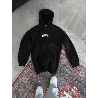 Uzun Kol Kapşonlu Göğüs Baskılı SweatShirt - Siyah Uzun Kol Kapşonlu Göğüs Baskılı SweatShirt - Siyah