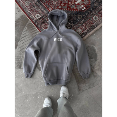 Uzun Kol Kapşonlu Göğüs Baskılı SweatShirt - Gri Uzun Kol Kapşonlu Göğüs Baskılı SweatShirt - Gri