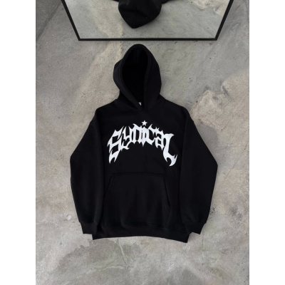 Üç İplik Kapşonlu Baskılı Oversize SweatShirt- Siyah Üç İplik Kapşonlu Baskılı Oversize SweatShirt- Siyah