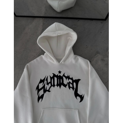 Üç İplik Kapşonlu Baskılı Oversize SweatShirt- Beyaz Üç İplik Kapşonlu Baskılı Oversize SweatShirt- Beyaz