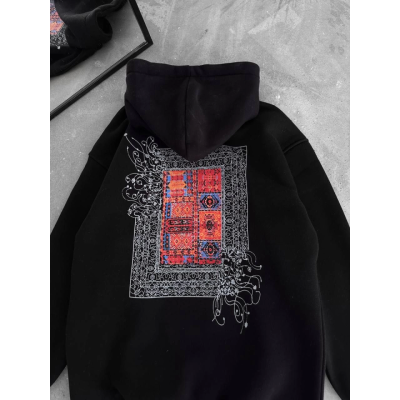 Uzun Kol Kapşonlu Ön Ve Arka Baskılı SweatShirt - Siyah Uzun Kol Kapşonlu Ön Ve Arka Baskılı SweatShirt - Siyah