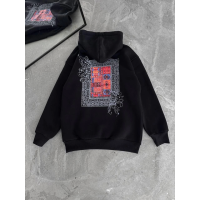 Uzun Kol Kapşonlu Ön Ve Arka Baskılı SweatShirt - Siyah Uzun Kol Kapşonlu Ön Ve Arka Baskılı SweatShirt - Siyah