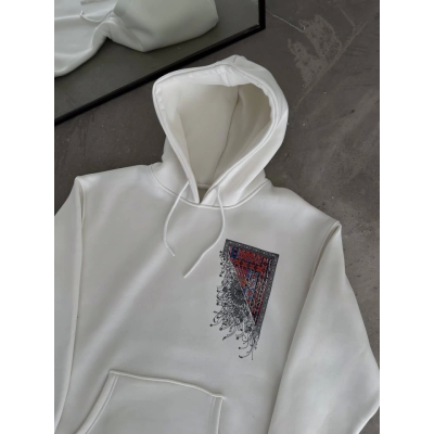 Uzun Kol Kapşonlu Ön Ve Arka Baskılı SweatShirt - Beyaz Uzun Kol Kapşonlu Ön Ve Arka Baskılı SweatShirt - Beyaz