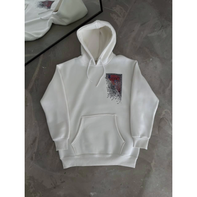 Uzun Kol Kapşonlu Ön Ve Arka Baskılı SweatShirt - Beyaz Uzun Kol Kapşonlu Ön Ve Arka Baskılı SweatShirt - Beyaz