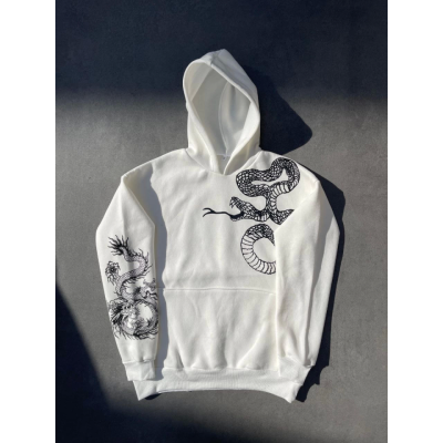 Uzun Kol Kapşonlu Baskılı SweatShirt - Beyaz Uzun Kol Kapşonlu Baskılı SweatShirt - Beyaz