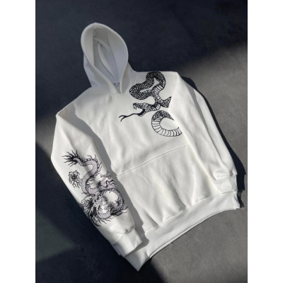 Uzun Kol Kapşonlu Baskılı SweatShirt - Beyaz Uzun Kol Kapşonlu Baskılı SweatShirt - Beyaz