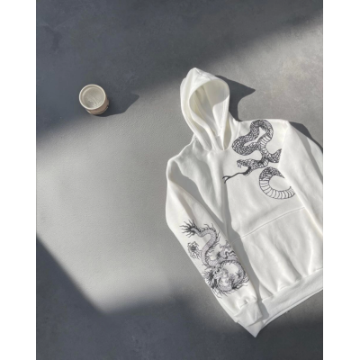 Uzun Kol Kapşonlu Baskılı SweatShirt - Beyaz Uzun Kol Kapşonlu Baskılı SweatShirt - Beyaz
