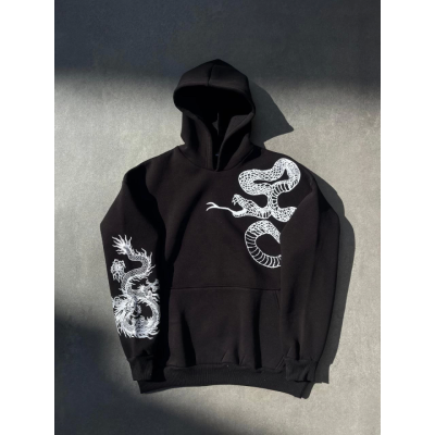Uzun Kol Kapşonlu Baskılı SweatShirt - Siyah Uzun Kol Kapşonlu Baskılı SweatShirt - Siyah