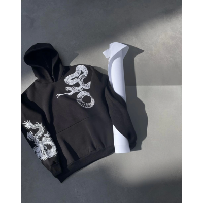 Uzun Kol Kapşonlu Baskılı SweatShirt - Siyah Uzun Kol Kapşonlu Baskılı SweatShirt - Siyah