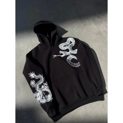 Uzun Kol Kapşonlu Baskılı SweatShirt - Siyah Uzun Kol Kapşonlu Baskılı SweatShirt - Siyah