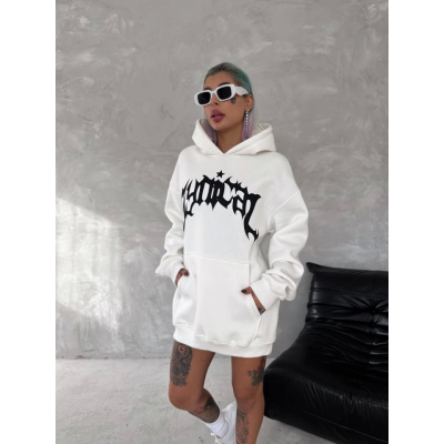 Unisex Üç İplik Kapşonlu Baskılı SweatShirt - Beyaz Unisex Üç İplik Kapşonlu Baskılı SweatShirt - Beyaz